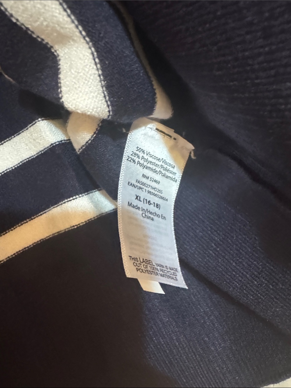 Navy and White Striped Long-Sleeve Crewneck Sweater - Picture 4 of 4
